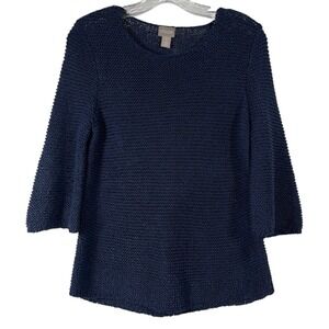 Chico's Sz 1 (S/M) Women's Open Weave Sweater Navy Blue 3/4 Sleeve Nautical